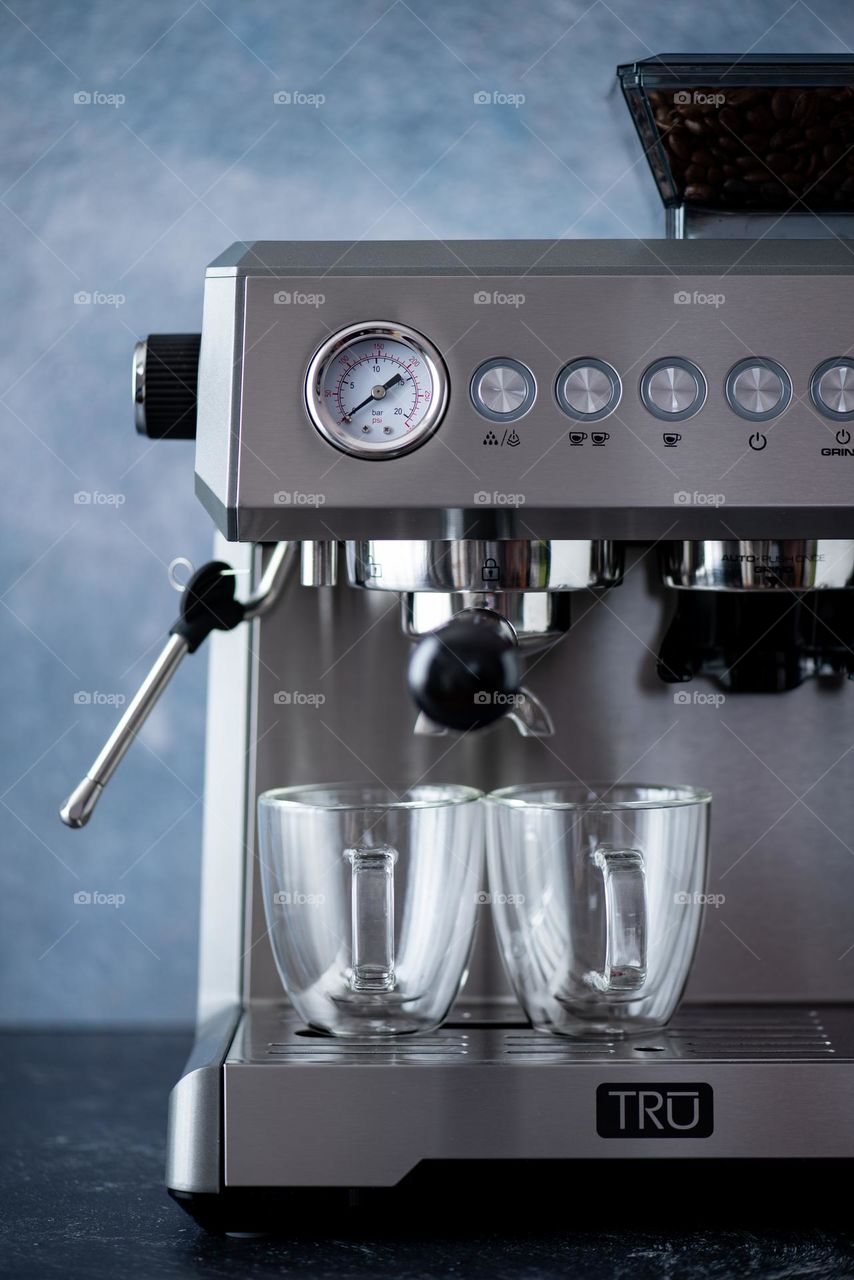 Closeup product shot of an espresso machine 