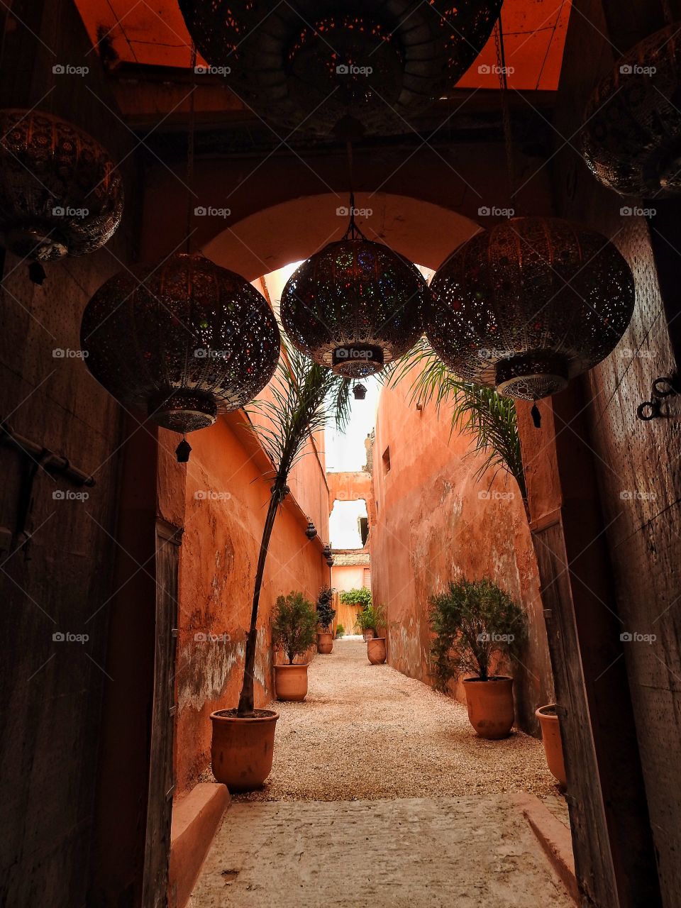 Narrow alley decorated