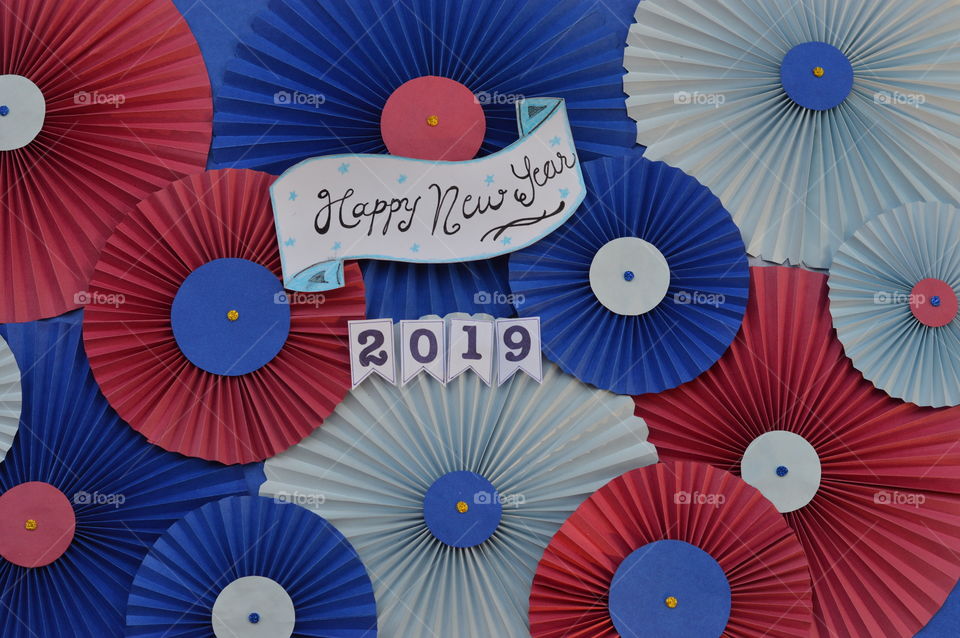 New year theme using handmade paper rosettes.Welcome to new year 2019 with a fresh looking theme 😍