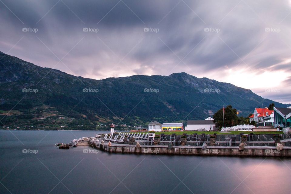 Sunset in Norway over the fjord 