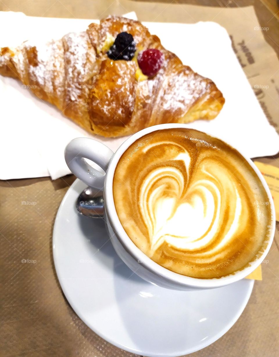 breakfast with cappuccino