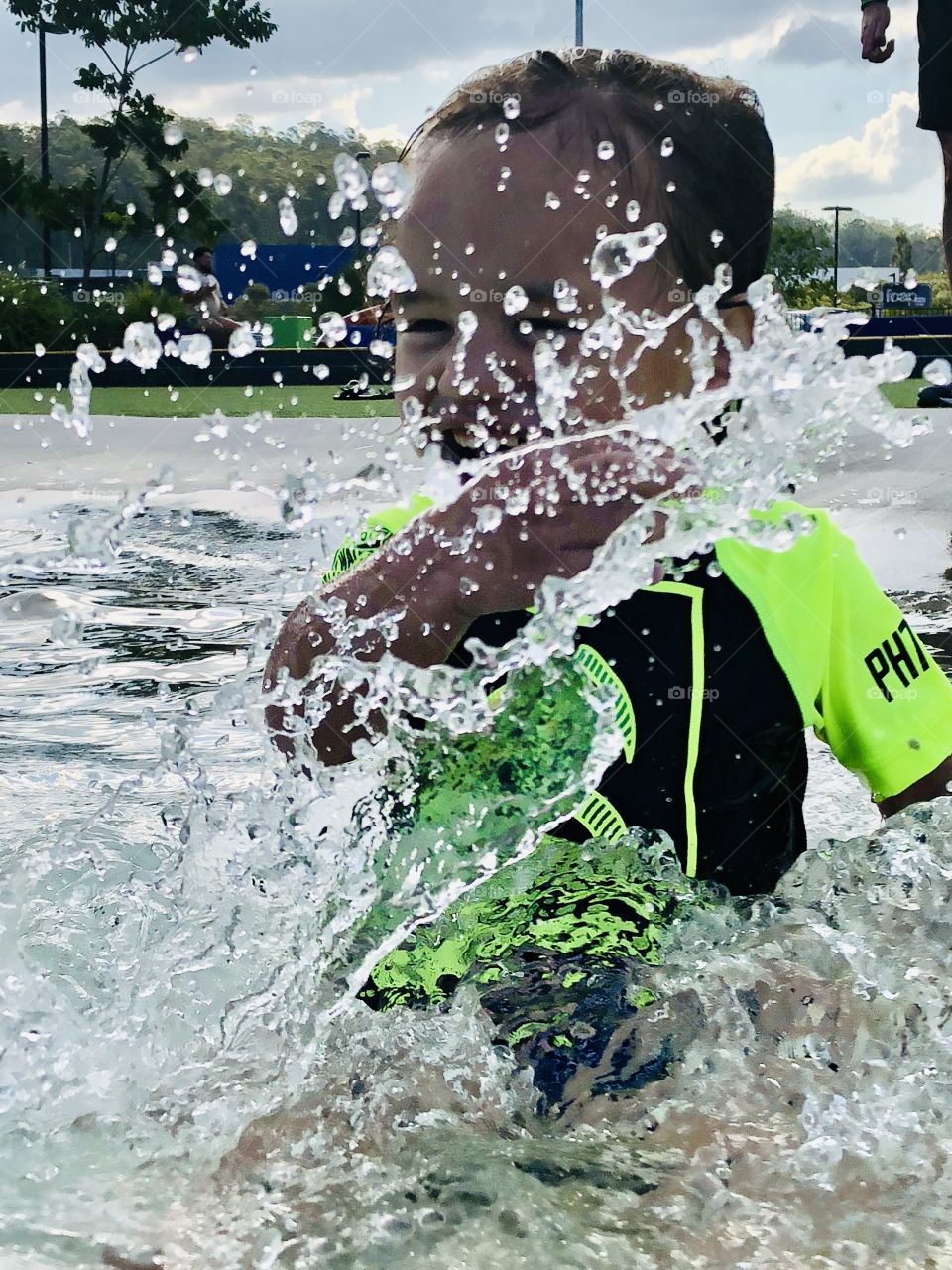 Toddler having fun in pool