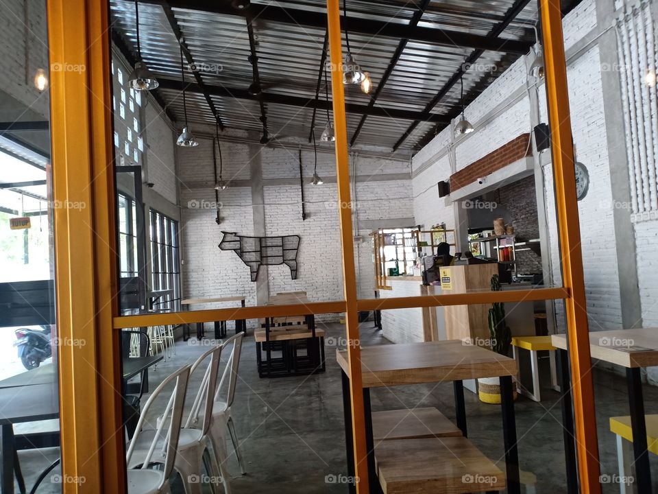 window from steak Cafe. comfortable and nice.