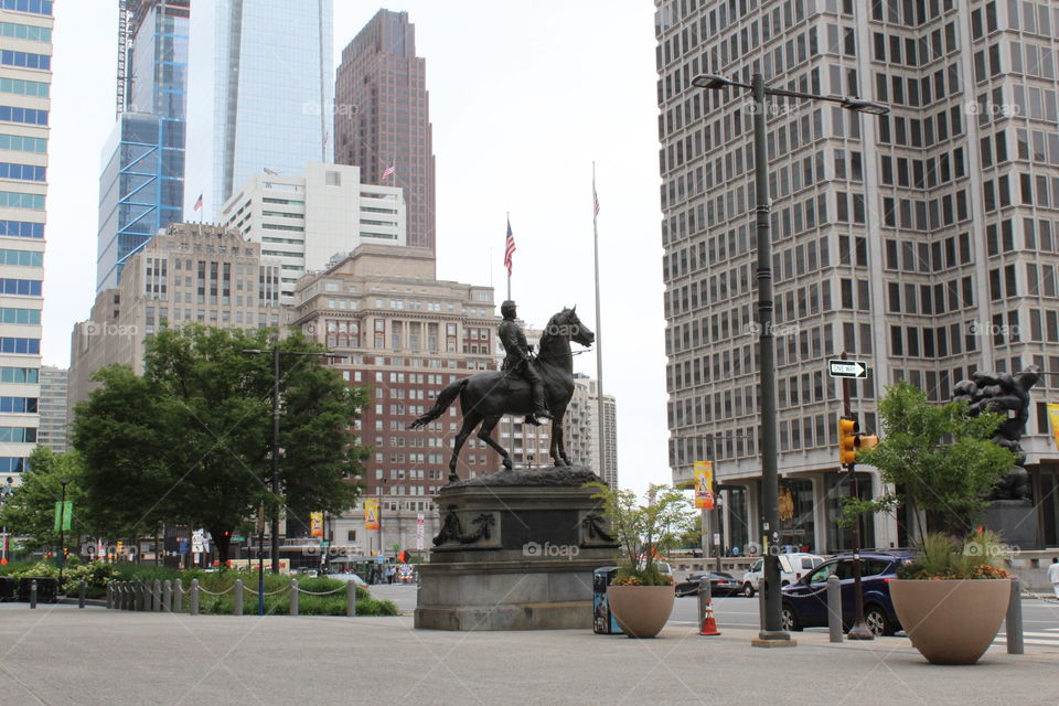 Statue in Philadelphia city view