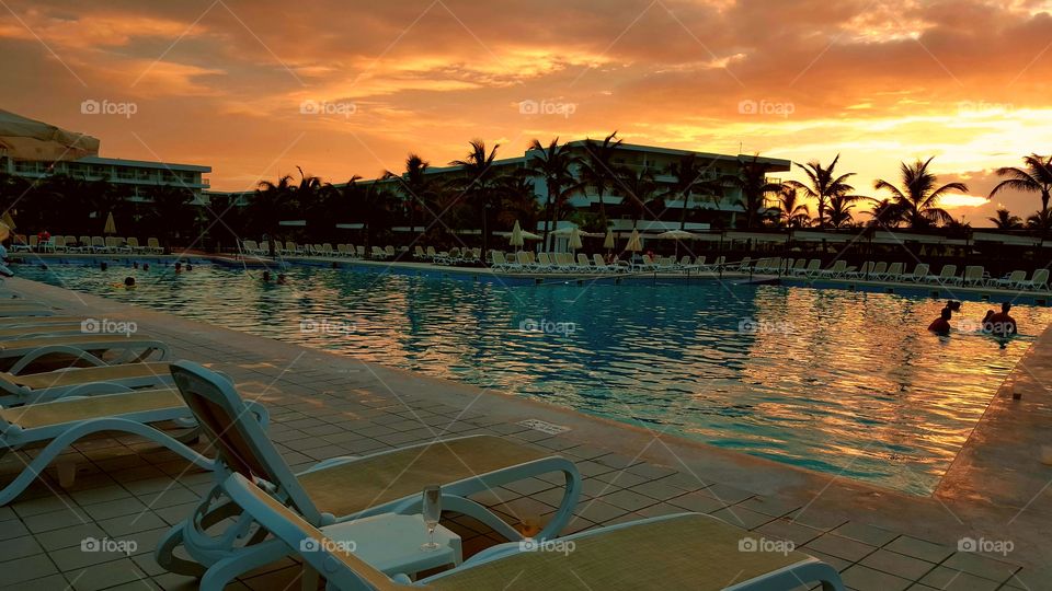 sunset at the pool in Punta Cana