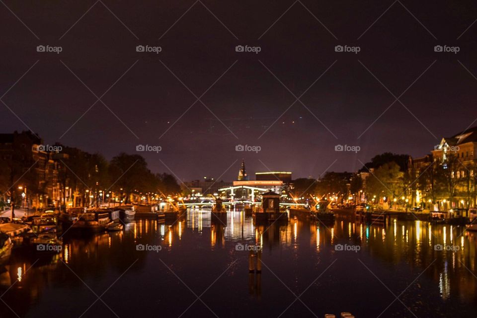 Amsterdam At Night Reflection 
