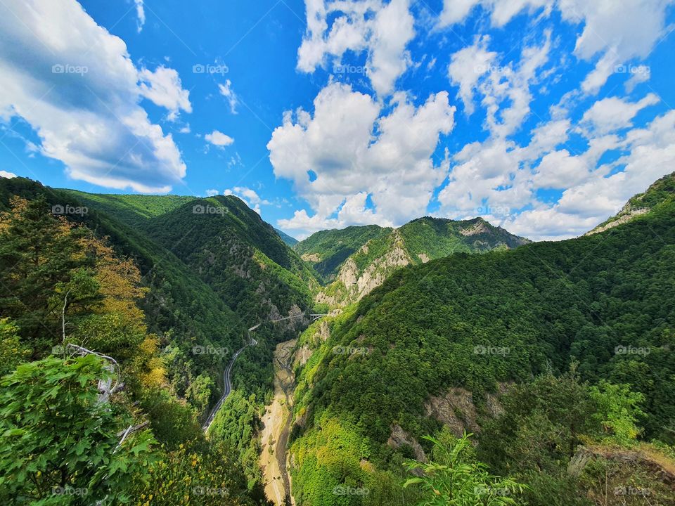 Breathtaking view of the Transfagarasan road, seen from the Poenaru Castle, Romania