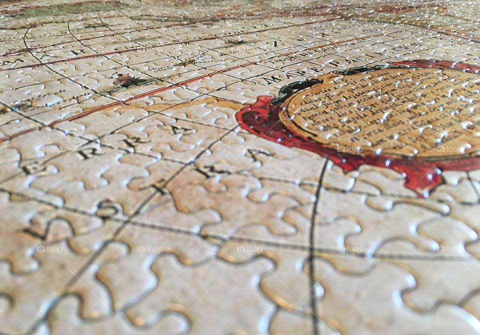 Close shot of a map puzzle. 
