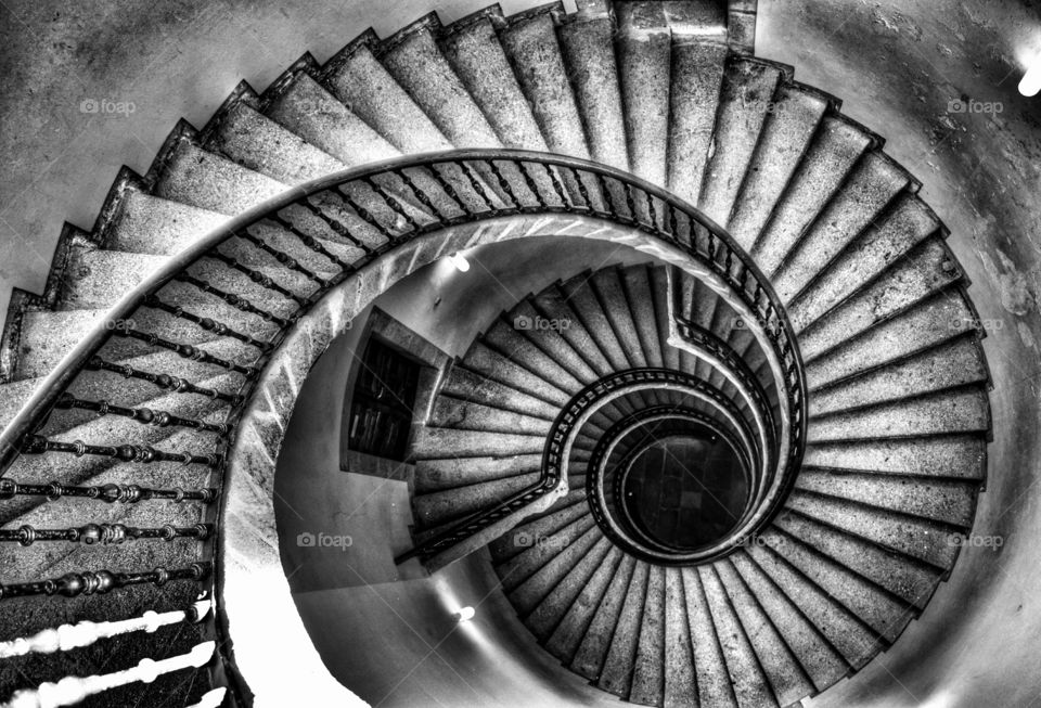 Triple spiral staircase. Triple spiral staircase at Museo do Pobo Galego in Santiago de Compostela, Spain