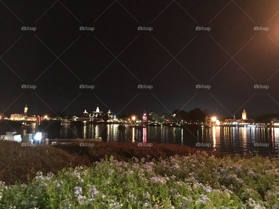 Epcot world showcase at night. 