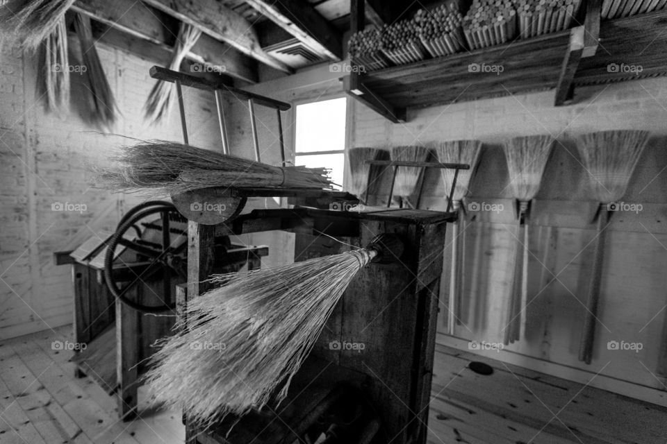 Broom Factory. Authentic late 19th century broom making facility.