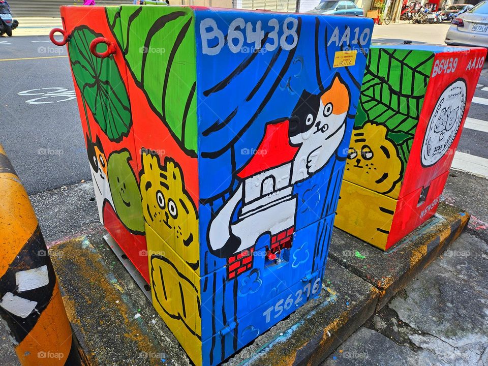 Cute bright electric box on the roadside
