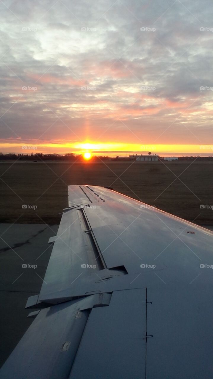 Sunset over the wing