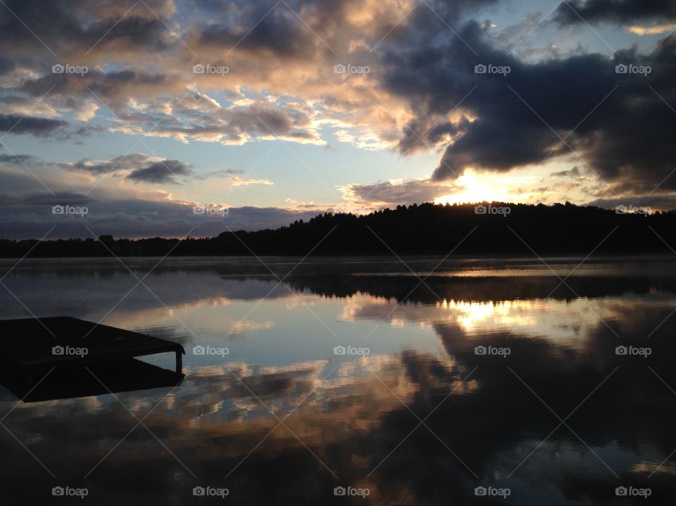 Sunrise over the lake in Poland Mazury 