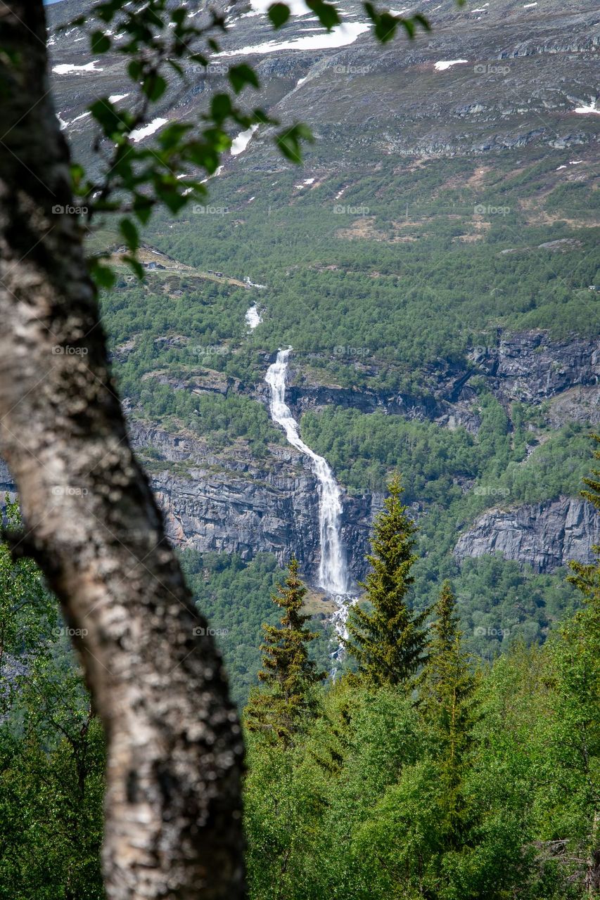 Mountains and waterfall