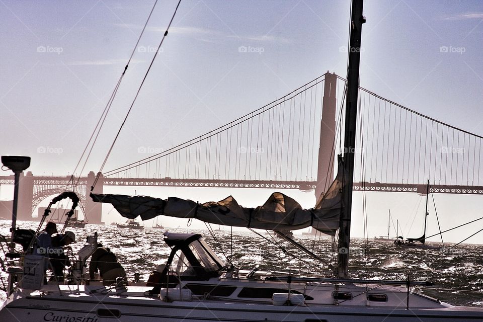 Sailing . Sailing near the Golden Gate Bridge in San Francisco, Northern California, USA 
