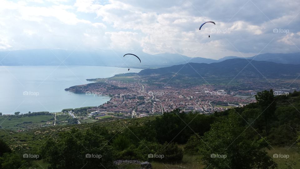 Paragliding, city, cityview, sky, cloudy