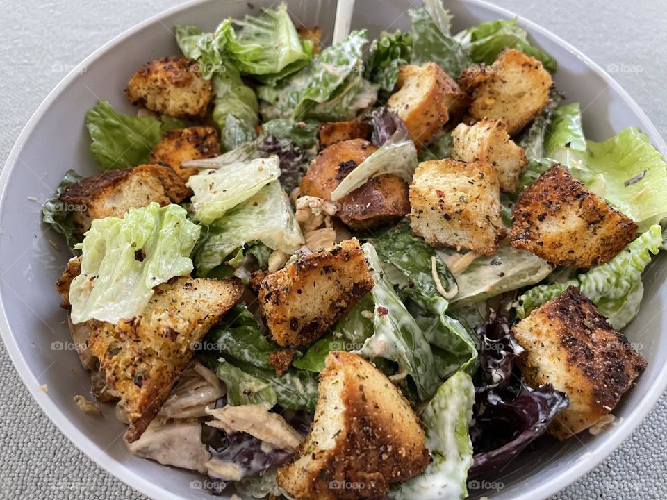 Caesar salad with homemade croutons.