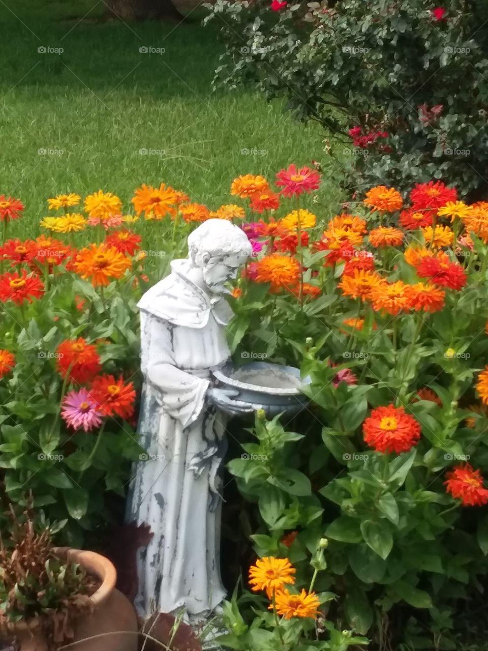 Beautiful  statue and flowers