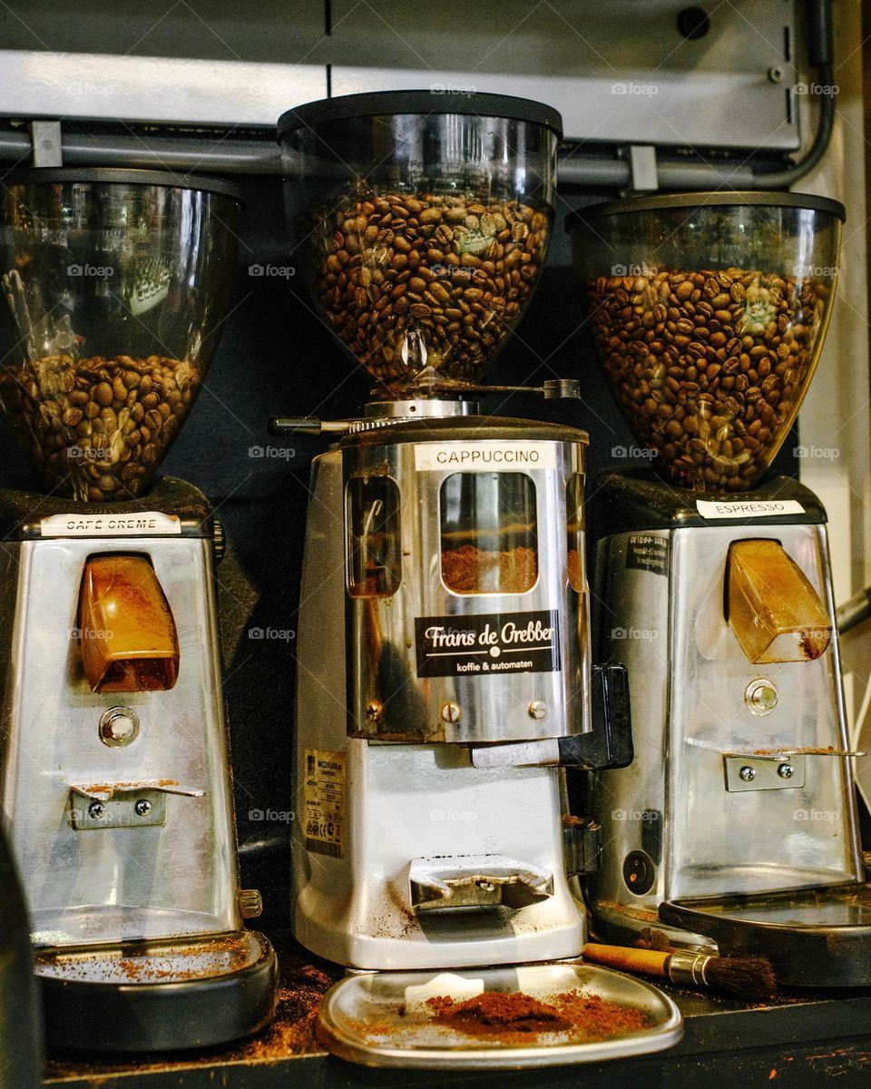 Cafe coffeemakers devices , in a cozy cafe, The Netherlands