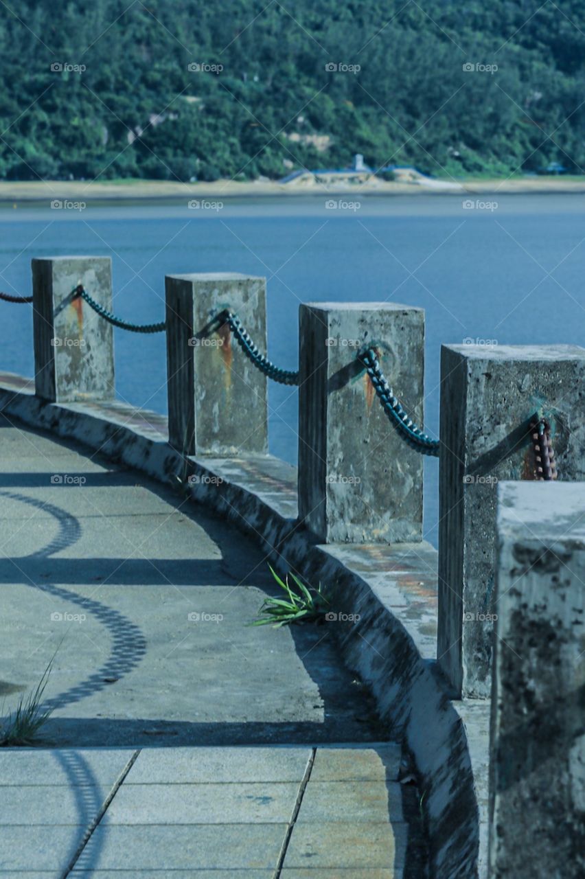 The Railings at shoreline,  after the Sunrise at East coast of Macau SAR...