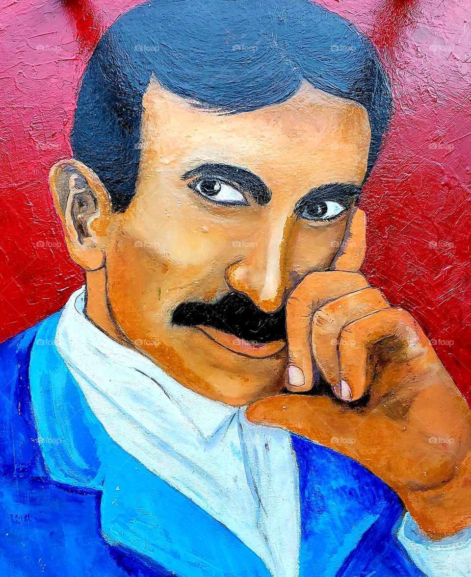 pintura de Tesla hecha por mis manitas hermosas,hace bastante tiempo  la hice en lienzo en óleo,técnica mixta tengo el original si te interesa puedes dejarme un mensaje acepto ofertas mide 54 × 45 cm  aprox terminado