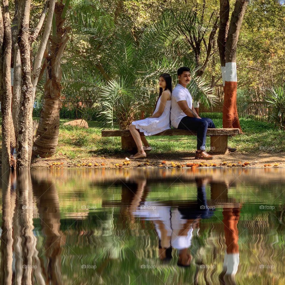 Couple sitting in a park