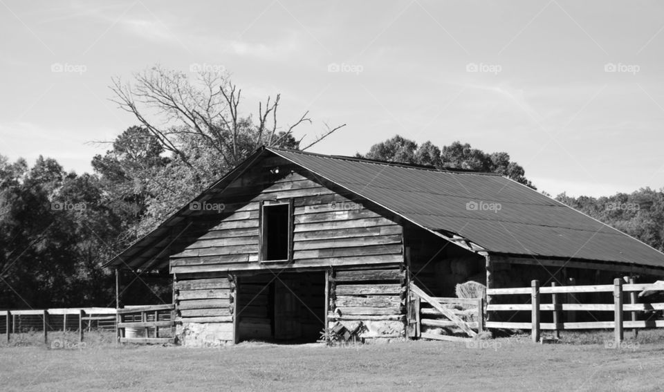 Old barn in black and white