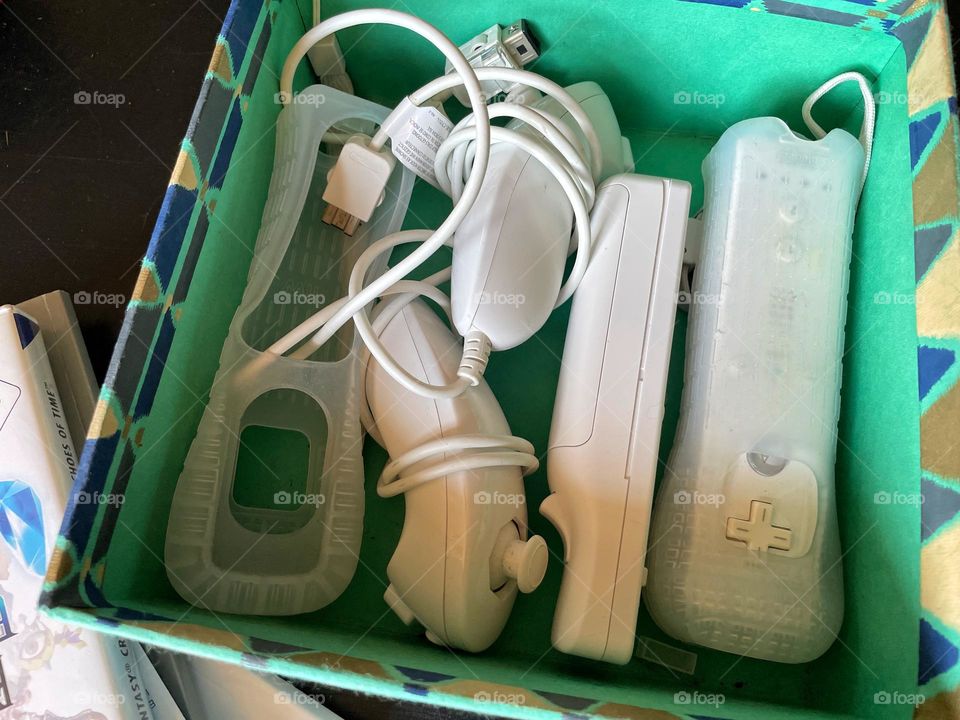 Gaming accessories for the Wii in a box