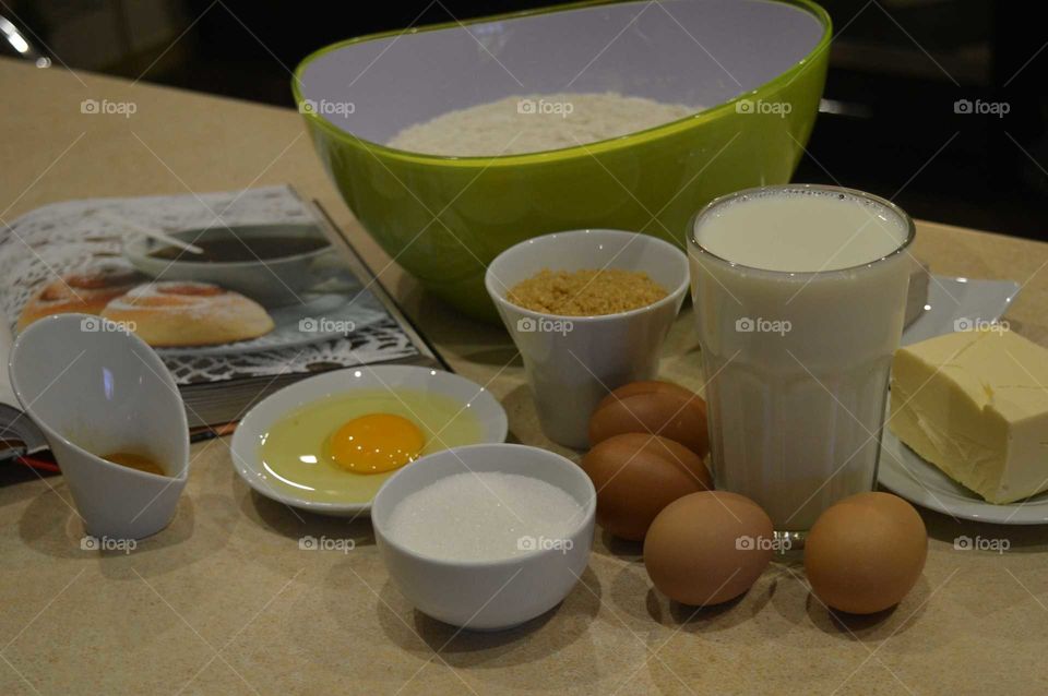 dough ingredients on cinamon rolls