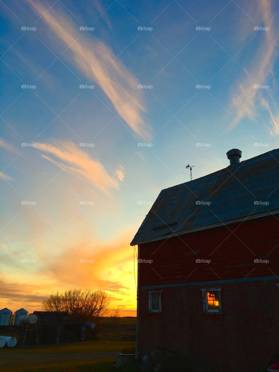 Big barn in the sunset 