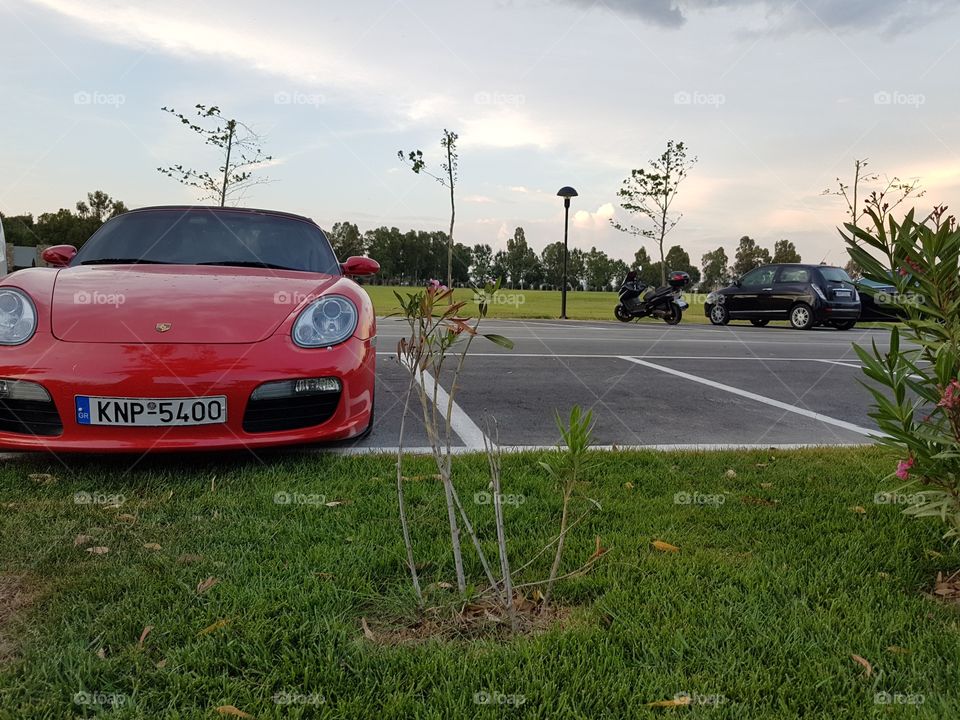 hot sport car porsche on the parking lot