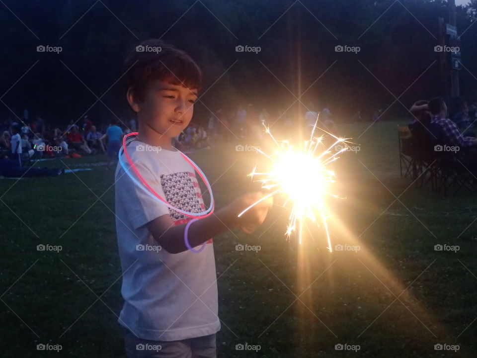 Fireworks. boy with sparkler
