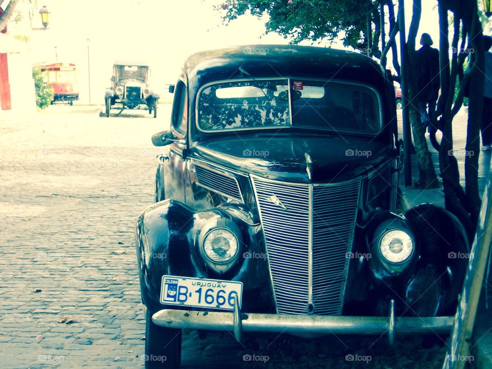 Vintage . Car on Street in Colonia