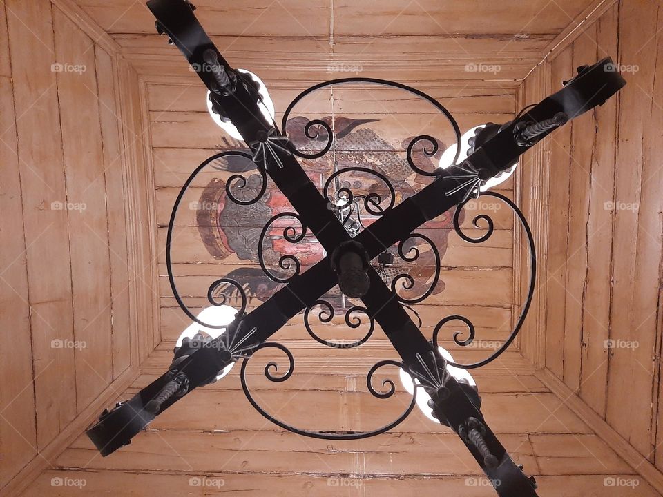 Lamp on Wood ceiling, Clube Farense, Faro, Portugal