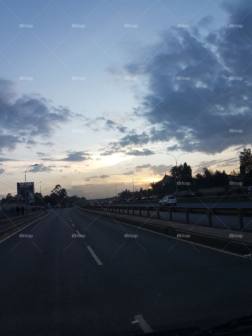 A highway in Nairobi, Kenya in the evening.