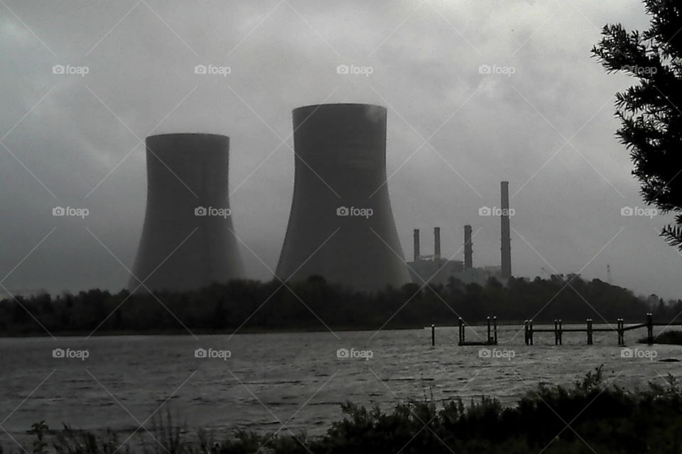 power plant, towers, structures,