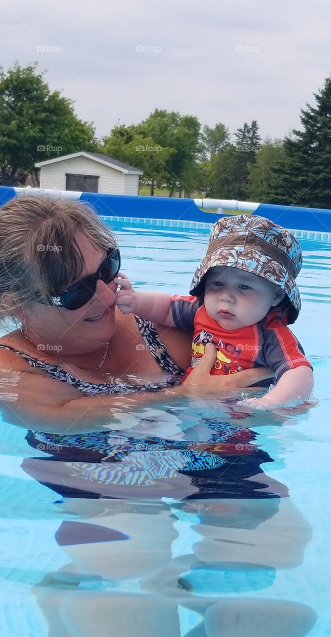 Nana and her first grandchild Greyson swimming 😊