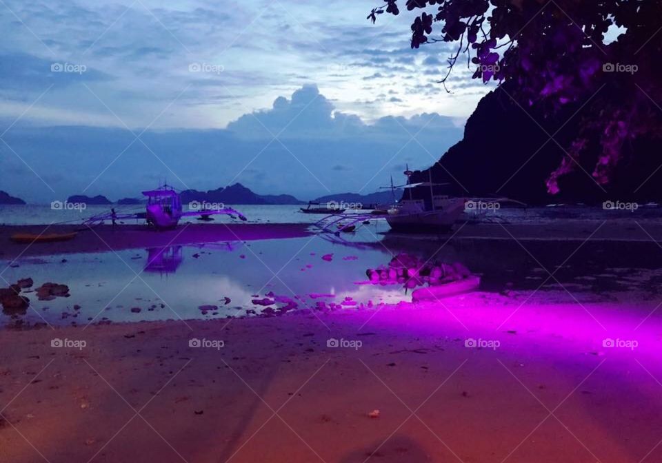 Rio de Janeiro purple and blue beach scene