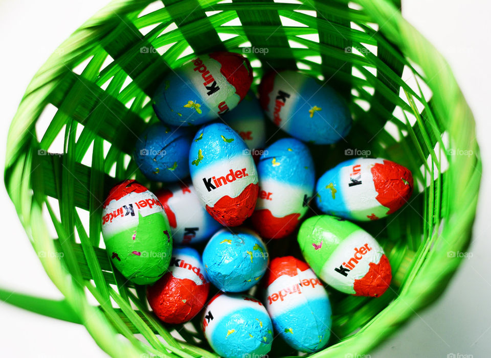 kinder eggs in a basket