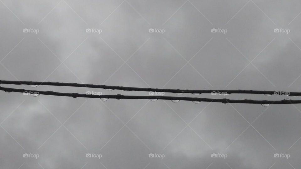 Water drops over the laundry rope.