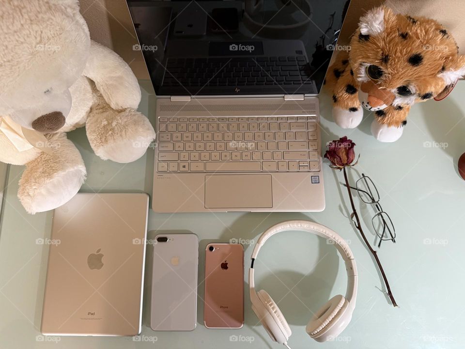Girly desk with all things techy and sweet