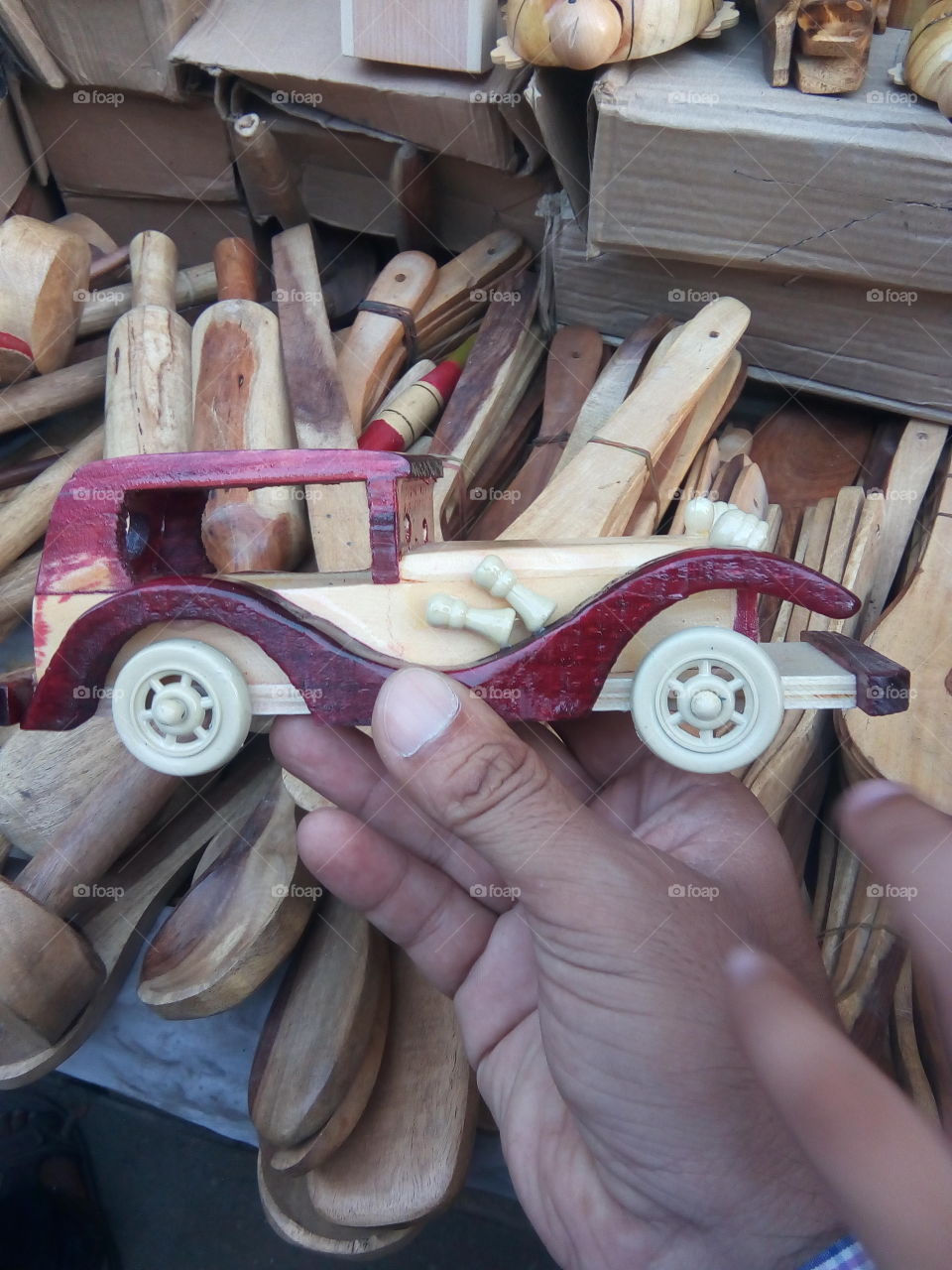 a beautiful wooden car in the market of Bathinda city.