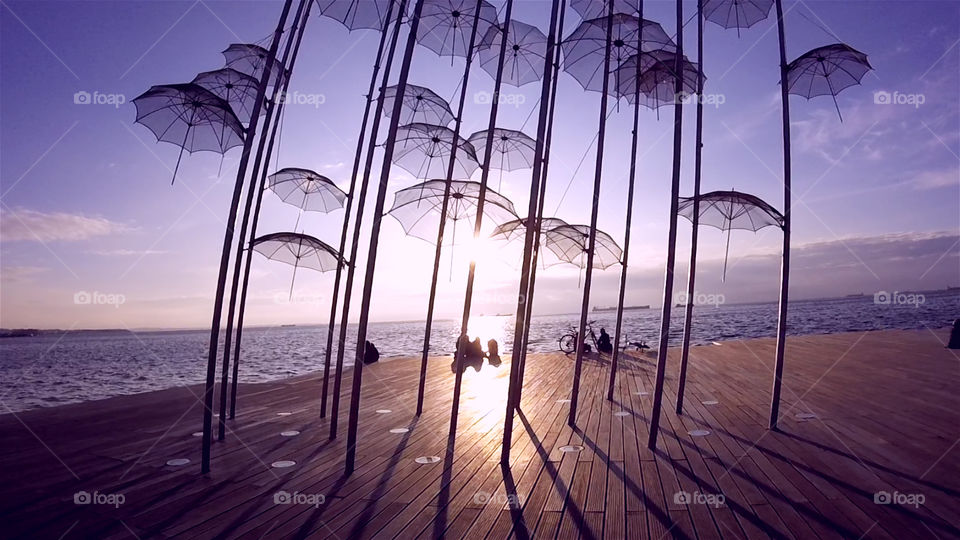 thessaloniki greece. new waterfront umbrellas