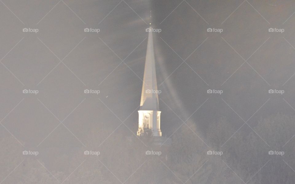 Church Steeple in the night fog