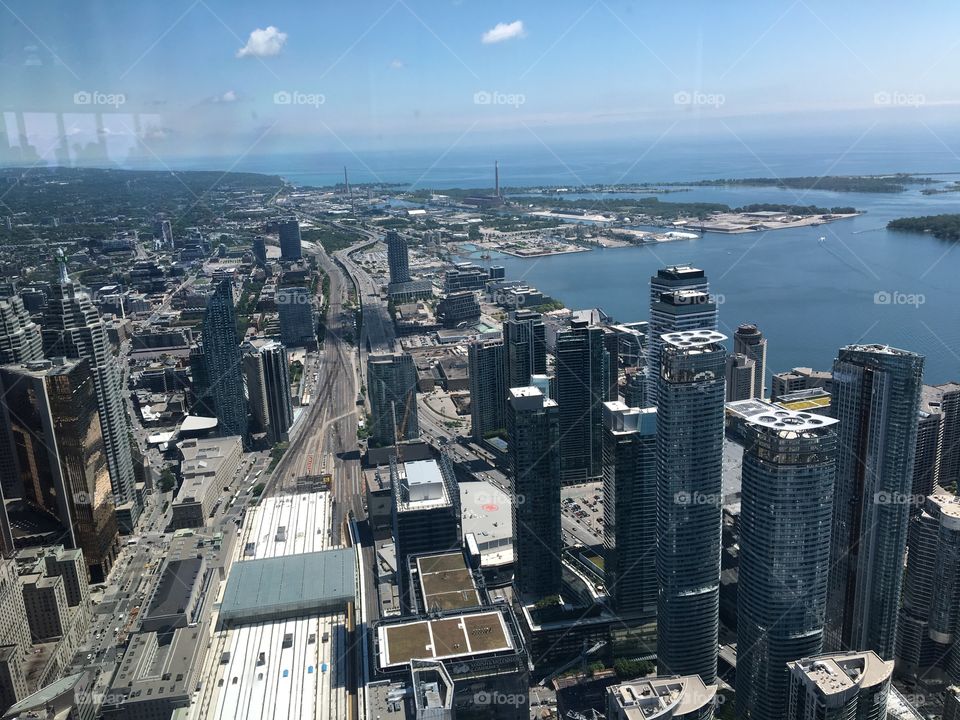 View above on the CN Tower in Toronto Canada. 