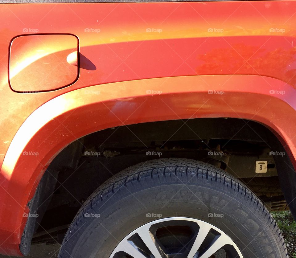 Orange Color Story - orange truck driver's side rear panel and fender 