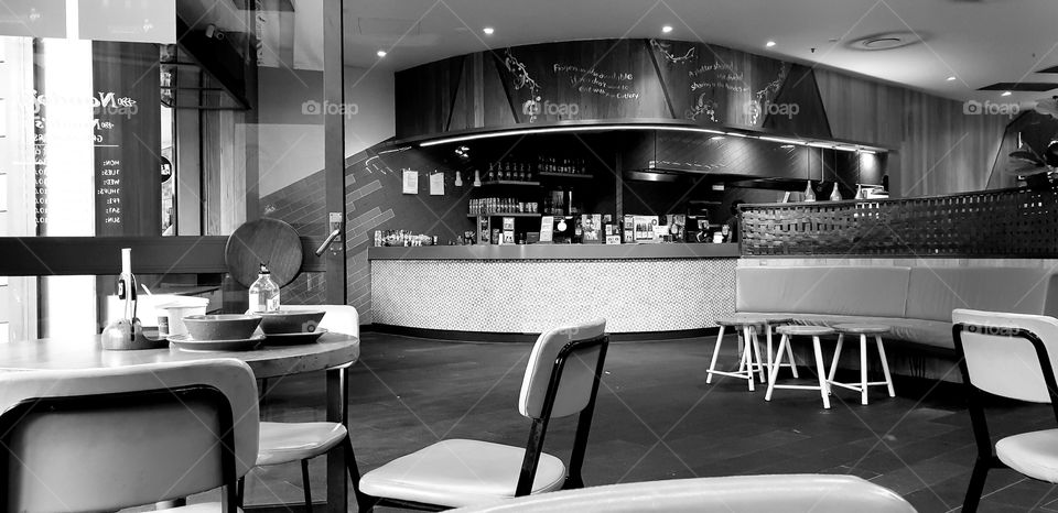 Restaurant in black and white