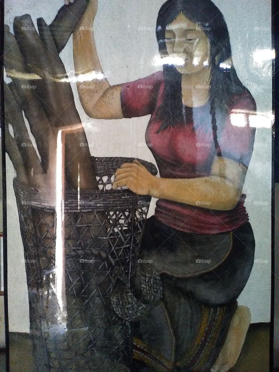 painting Thadou basket girl