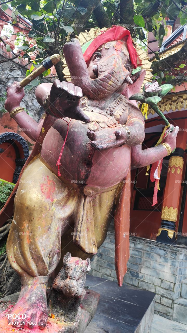 The statue of the holy Lord Gasesh. A god having the head of an elephant and body of human. One of the most famous sculpture in Nepal